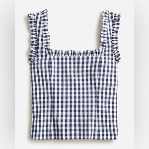 J Crew Blue Gingham Ruffle Trim Top
